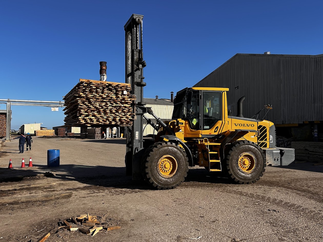 Volvo wheel loader engineered into forklift configuration